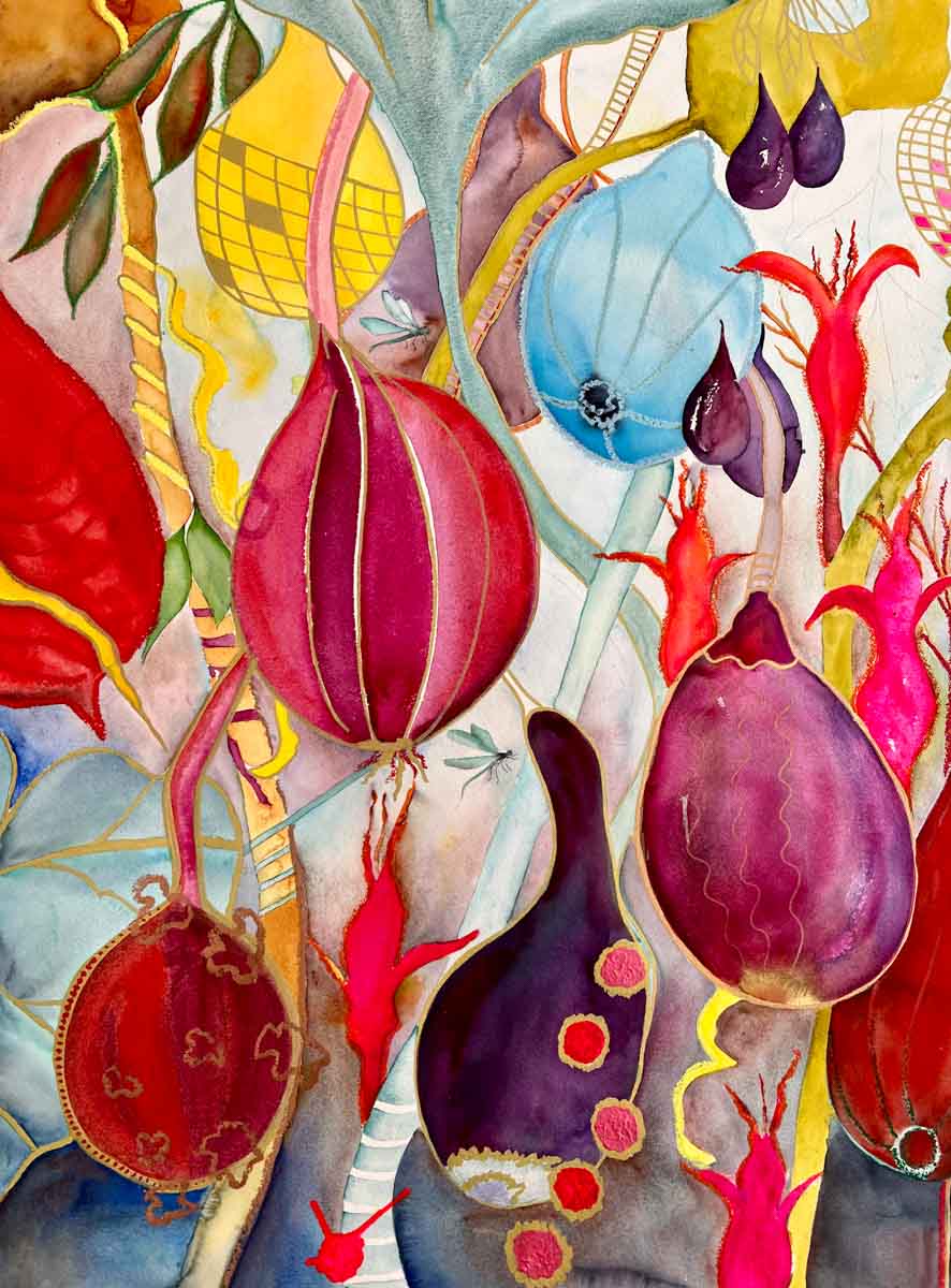 Akvarell av Puck Jansson, konstnär, Frutas rojas